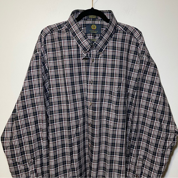 NWT Vieylla Men Navy plaid wool cotton blend long sleeve button down shirt in 3X - Picture 2 of 9